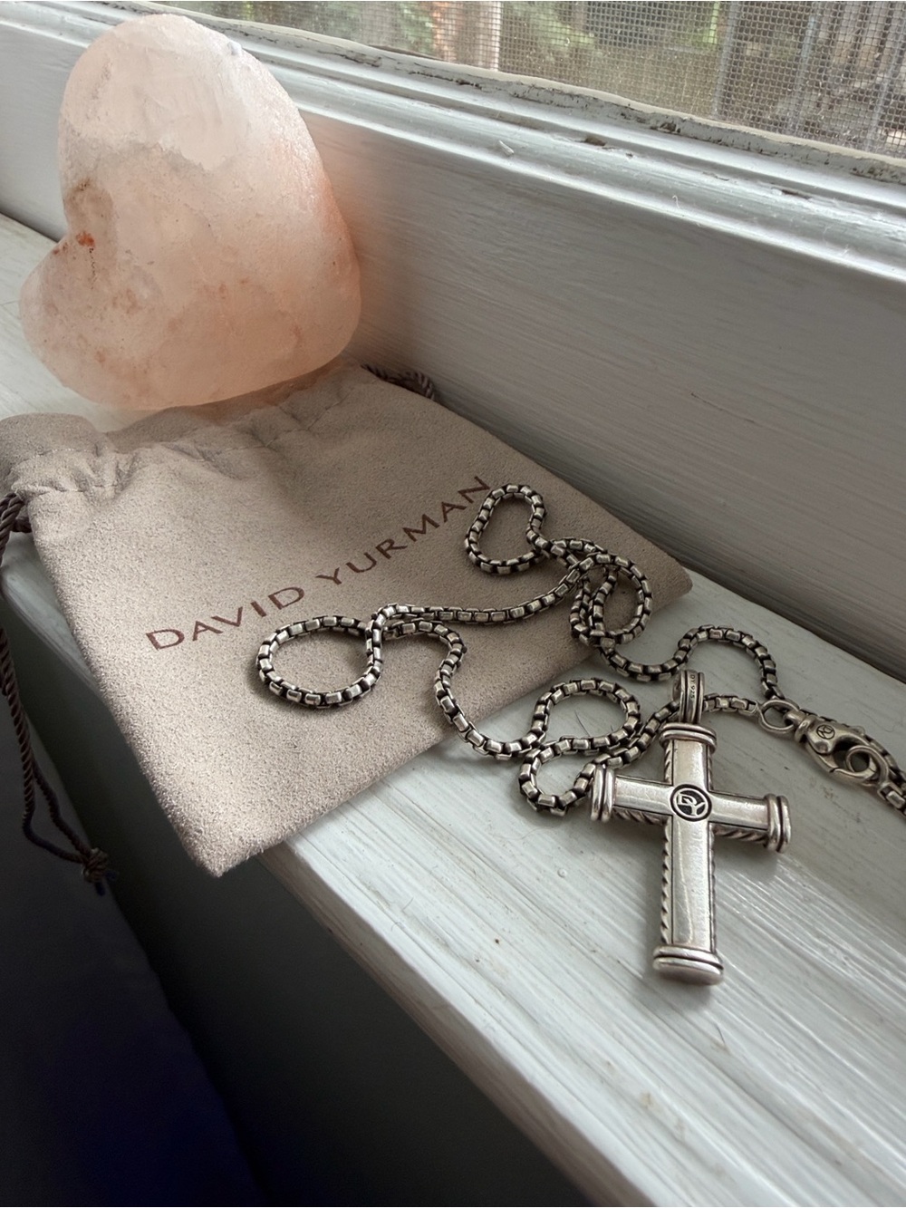 Authentic David Yurman Reversible Chevron Cross Pendant & Box Chain Necklace
